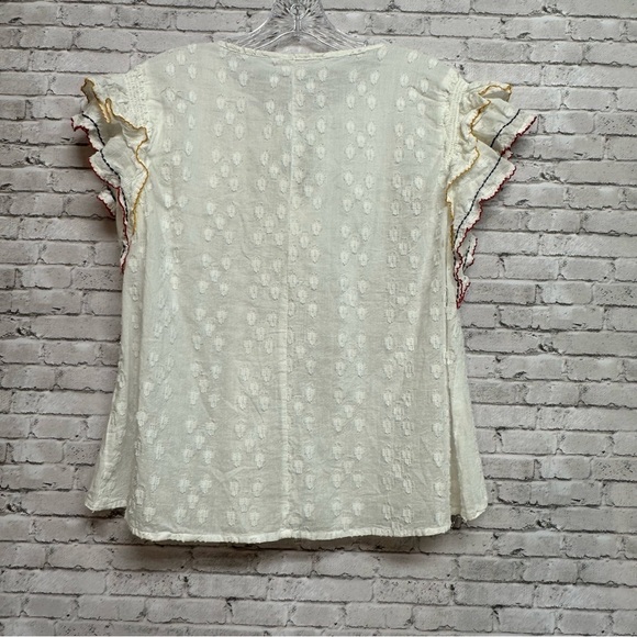 ACOS&A White Embroidered Trim Size Large White Shirt Blouse Top Tassel Pleats - Picture 5 of 14